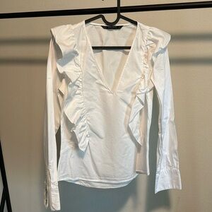 Zara Basic ruffle poplin shirt